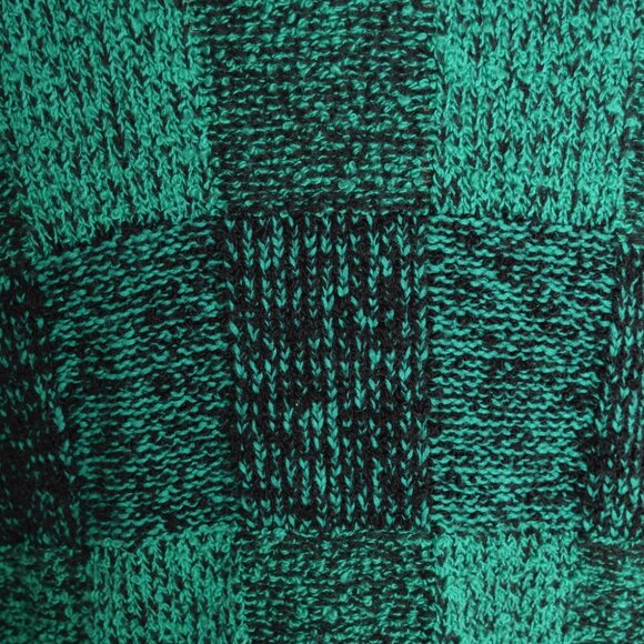 vintage 80s cardigan sweater coat green black buffalo plaid chunky oversized - Picture 8 of 9